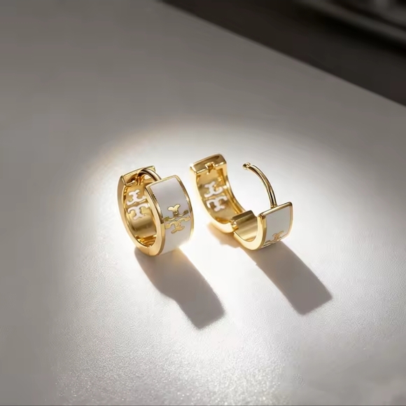 Gold and Cream Hoop Earrings - Picture 4 of 5
